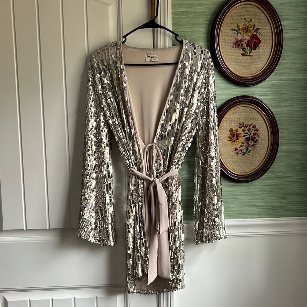 Sequin Wrap Dress with Tie